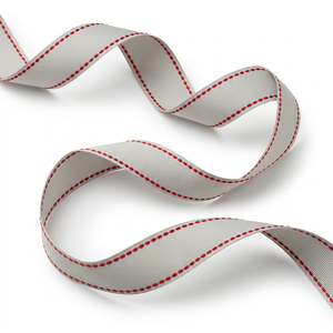25mm Soft Gray Red Edge Stitch Grosgrain <b>Ribbon</b> Wholesale Bulk Supplier for Hair Accessories Apparel Trims Event Decor Crafts - Product Image 2