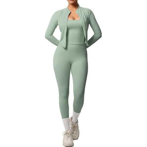 Conjunto de Yoga de 3 Piezas para Mujer, Leggings de Cintura Alta, Sujetador Deportivo y Top Corto, Ropa de Gimnasio - Product Image 3