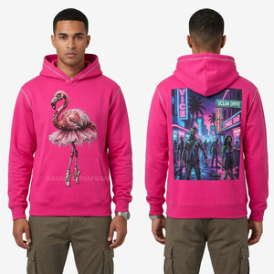 Hot Pink Streetwear Hoodie Neon Flamingo Graphic <b>Pullover</b> <b>Mens</b> Custom Contrast Stitching Sweatshirt Vaporwave Style Hoodie Shop - Product Image 1