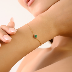 14K <b>Solid</b> <b>Gold</b> Vintage Round Emerald Bracelet with IGI Certified Halo Diamonds - Product Image 5