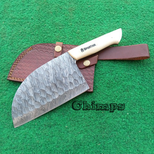 Couteau de boucher professionnel en acier Damas écologique, forgé à la main, pour viande et légumes, avec manche intégral en os de chameau - Product Image 6