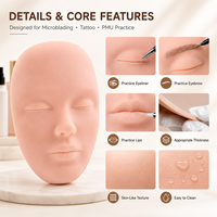 Masque facial réaliste en silicone 3D pour la pratique du maquillage permanent, du microblading, du tatouage des sourcils et des lèvres