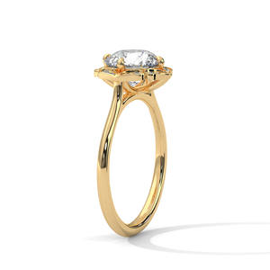 Hermoso anillo de diamante cultivado en laboratorio con corte redondo en diseño de flor, anillo de oro amarillo sólido de 14k, joyería fina al precio más bajo. - Product Image 3
