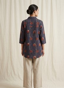 Blusa Étnica de Algodón para Mujer, con Rayas y Bordado Floral, Manga Tres Cuartos, Estilo Informal de India y Pakistán, Corte Regular - Product Image 3