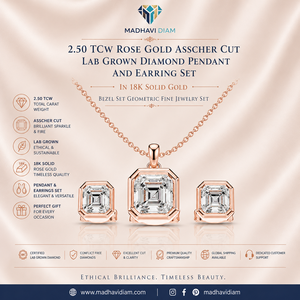 Luxury IGI Certified 2.50 TCW <b>Rose</b> <b>Gold</b> Asscher Cut Lab Grown Diamond Pendant Necklace <b>Stud</b> <b>Earrings</b> Set 18K Solid <b>Gold</b> Bezel - Product Image 1