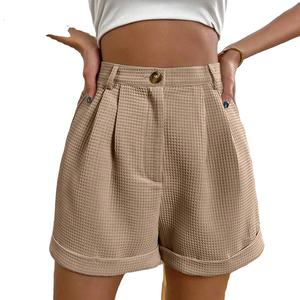 กางเกงขาสั้นเอวสูงแฟชั่นสไตล์เกาหลีสำหรับผู้หญิงใส่ทำงานแบบเรียบง่ายมีเชือกรูดแบบแฟชั่นสไตล์เกาหลีสำหรับฤดูร้อน - Product Image 2