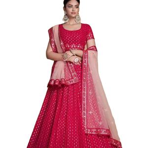 Último diseñador Heavy Faux Georgette Bordado Secuencia Trabajo Lehenga Choli Por Fab Zone - Product Image 1
