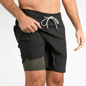 Pantalones Cortos Deportivos de Gimnasio de Alta Calidad al por Mayor, Elásticos en 4 Direcciones, de Poliéster y Spandex, con Forro Interior de Doble Capa para Hombre - Product Image 1