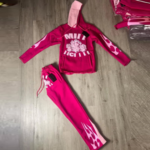 Conjunto de Sudadera con Capucha y Pantalones Deportivos con Estampado de Llamas Rosas para Hombre, Logotipo Personalizado, Traje Deportivo de Dos Piezas para Invierno, Ropa Casual Urbana - Product Image 1