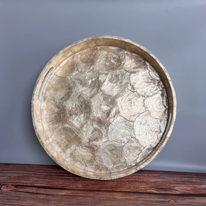 Bandeja de mosaico de conchas hecha a mano de 1980 de PERFECT ENTERPRISES, decoración costera española, bandeja con incrustaciones de nácar. - Product Image 4