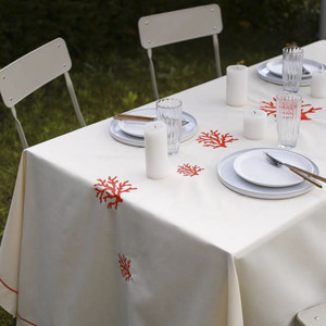 Wholesale Handmade Customized Beige Cotton Modern Embroidered Red Coral Durable Full Sizes Washable <b>Tablecloth</b> Home Hotel Events - Product Image 2