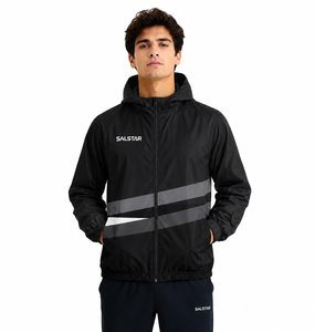 Custom <b>Men</b>’s <b>Windbreaker</b> <b>Black</b> Jacket Set Lightweight Hooded Running Sportswear Sublimation Training Jogging Tracksuit OEM - Product Image 1
