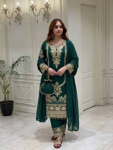 Ensemble haut, pantalon et dupatta en faux georgette avec broderie lourde et travail de sequins, entièrement cousu, avec doublure en micro-coton, tenue de fête (MHI 910) - Product Image 4