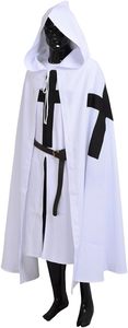 Manteau de Chevalier Médiéval avec Croix des Templiers, Costume Blanc à Capuche Unisexe en Polyester Imprimé, Tenue de Crusader Renaissance pour Fête d'Halloween - Product Image 2