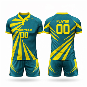 Tenues de sport bleues et blanches personnalisées avec ajustement flexible, tissu durable pour les matchs et les entraînements de haute intensité - Product Image 1