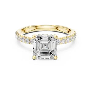 Anillo unisex de oro macizo de dieciocho quilates con diamante talla Asscher de dos quilates, piedra cultivada en laboratorio con pavé francés y halo oculto, regalo de compromiso. - Product Image 1