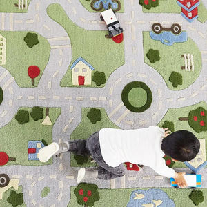 Alfombra de Lana India Hecha a Mano, Diseño de Mapa de Carreteras para Niños, Alfombra Suave Hecha a Mano para Cuarto de Niños, Sala de Juegos y Sala Montessori - Product Image 1