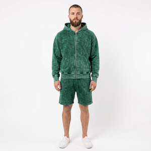 Conjunto de Sudadera con Capucha y Pantalones Cortos de Algodón para Hombre, Estilo Urbano de Dos Piezas con Forro Polar Grueso, Detalle de Parche Tejido y Cintura Elástica - Product Image 6