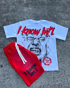 Ensemble T-shirt et short graphique personnalisé pour homme, tenue deux pièces streetwear, survêtement décontracté d'été, ensemble mode 100% coton délavé - Product Image 3