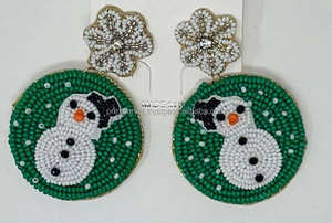 Double Candy Cane Beaded <b>Earrings</b> Handmade Christmas Holiday Jewelry with Holly Leaves Festive Dangle <b>Earrings</b> for Women - Product Image 4