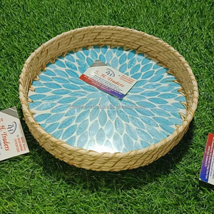 Haosen Plateau Alimentaire Rotin Osier Plateau de Service Affichage Coquillage Incrustation Bois Nacre Décoratif - Product Image 1