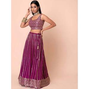 Marvelous Wine <b>Sequin</b> Georgette Reception Lehenga Choli for Women - Product Image 3