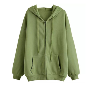Oversized Hooded Zip-Up Custom <b>Hoodies</b> <b>Women</b> Solid Color Cotton Knitted <b>Long</b> Sleeve Custom <b>Hoodies</b> - Product Image 1