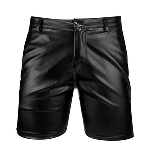 Pantalones Cortos Negros para Hombre, Recubiertos de PU, Cintura Alta, con Cierres Rojos, Cierre de Botón, Estilo Gótico, Material de Spandex y Poliéster - Product Image 3