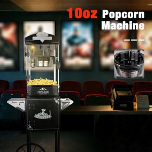 Machine à popcorn à chaudière de 10 oz sur chariot avec roues, noire, pour home cinéma, avec 3 cuillères en plastique - Product Image 2