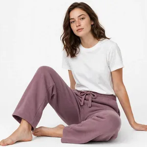 Women Mauve Wide Leg Sweatpants High Waist Drawstring Lounge Pants Relaxed Fit Soft Casual <b>Trousers</b> Custom Colors Sizes Logo OEM - Product Image 6