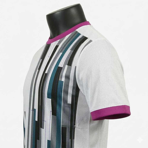 Camiseta de Manga Corta con Cuello Redondo y Estampado Geométrico Blanco para Hombre, Transpirable, de Punto, Corte Casual, Largo Regular - Product Image 3