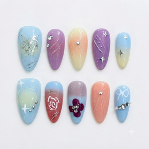 WUJI Acrílico Dedo Diseño de uñas Medio Almendra Forma Suave Azul Fantasía Núcleo Caleidoscopio Cuento - Product Image 1