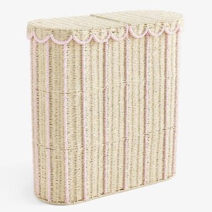 Pink Stripped Design Woven Seagrass Storage <b>Basket</b> With Cover <b>For</b> Bathroom And Bedroom Organization <b>Hamper</b> Handmade Vietnam - Product Image 2