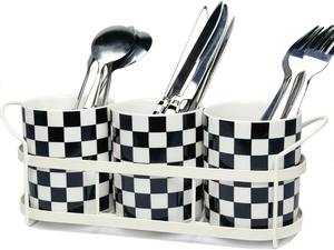 Porte-couverts à motif à carreaux noir et blanc, idéal pour une utilisation élégante en cuisine, organisateur de table à manger et idée cadeau en provenance d'Inde - Product Image 2