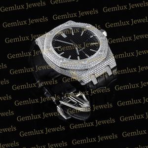 Luxury Wear Pass Diamond Tester Fecha automática Dial negro D VVS Iced Out Moissanite Diamond Black Correa de goma Reloj para hombres - Product Image 2