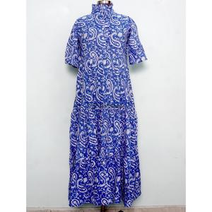 Vestido Maxi de Algodón Hecho a Mano, Transpirable, Casual, Vintage, para Uso Diario, de Corte Holgado, con Estampado Floral en Bloques, Cuello Redondo y Manga Larga, Cintura Natural - Product Image 1