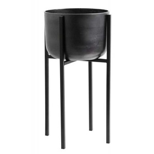 Support de pot de fleurs moderne en métal noir avec revêtement en poudre, jardinière unique pour la décoration de la maison ou du jardin - Product Image 1