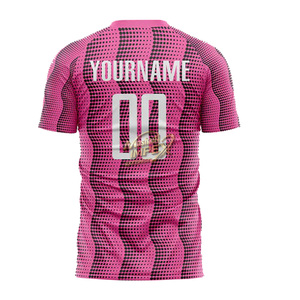 ชุดฟุตบอลสีชมพูแบบกำหนดเอง เสื้อฟุตบอลแขนสั้น พิมพ์ลายแบบซับลิเมชั่น ชื่อทีม ชื่อผู้เล่น - Product Image 3