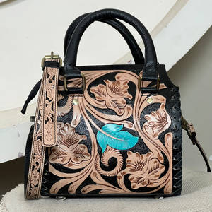 Ensemble de 3 sacs de voyage en cuir véritable entièrement travaillé, style western, avec fermeture éclair de luxe, pour les voyages d'une nuit. - Product Image 5