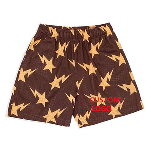 Nuevos pantalones cortos deportivos transpirables de malla para hombre con estampado de estrellas y rayos, cintura elástica, logotipo personalizado, en venta. - Product Image 6