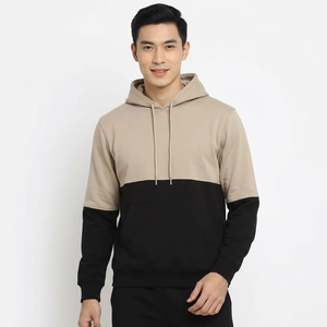 Sweat-shirt à capuche pour homme, color block, décontracté, tricoté, beige et noir - Product Image 6