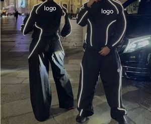 Custom Men Women Nylon Tracksuit Baggy <b>Zip</b> <b>Up</b> <b>Jacket</b> Hoodie Jogger Set Sport Windbreaker with Reflective Logo Wholesale - Product Image 1