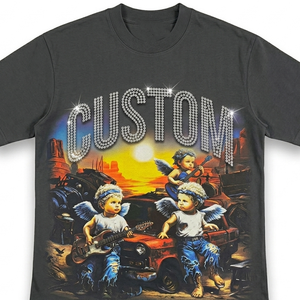 Custom Rhinestone Graphic Trendy Cotton Printed <b>T</b> <b>Shirt</b> Vintage Style Short Sleeves Acid Washed <b>T</b> <b>Shirt</b> For Unisex - Product Image 3