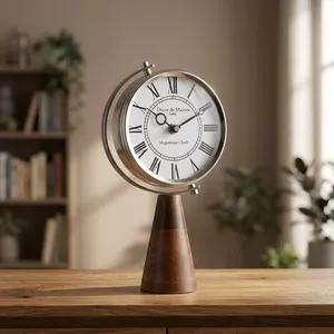 Horloge de bureau traditionnelle à base métallique, design circulaire, fonctionne à piles, mouvement à quartz, affichage à aiguilles, projection écologique - Product Image 2