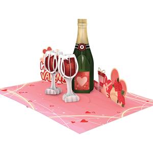 Carte de vœux 3D pop-up Champagne Saint-Valentin, faite à la main, cadeau artisanal en papier pour couple - Product Image 4