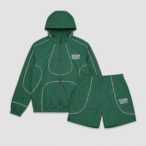 Custom Logo 2025 <b>Mens</b> 2 Piece Nylon Windbreaker Set Reflective Piping Hooded <b>Jacket</b> With Shorts <b>Summer</b> Streetwear Tracksuit - Product Image 1