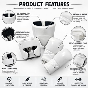 Ensemble de boxe en cuir de vachette de qualité supérieure avec logo personnalisé en gros, comprenant des gants de sparring professionnels, un protège-tête intégral et un protège-glandes. - Product Image 5