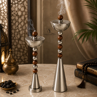 Ensemble de brûleurs d'encens en métal argenté de luxe, élégant support de censer en bois avec perles pour la décoration intérieure du Moyen-Orient, du Ramadan et des hôtels