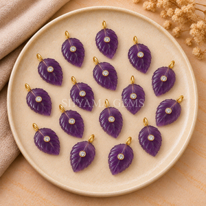 <b>Amethyst</b> Leaf Inlay <b>Pendant</b> 14x10mm Purple Gemstone Leaf Shape Loose Stone Jewelry Making Necklace Craft Supply - Product Image 1