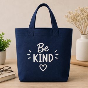Sac fourre-tout en toile AMANI Be Kind bleu marine 15x13x4 pouces, motif lettres imprimé, ouverture supérieure, durable et réutilisable pour le shopping et les voyages - Product Image 5
